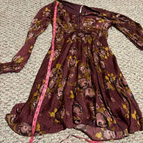 Free People Morning Light Long Sleeve Purple Maroon Floral Dress- Size 4 - Picture 9 of 12